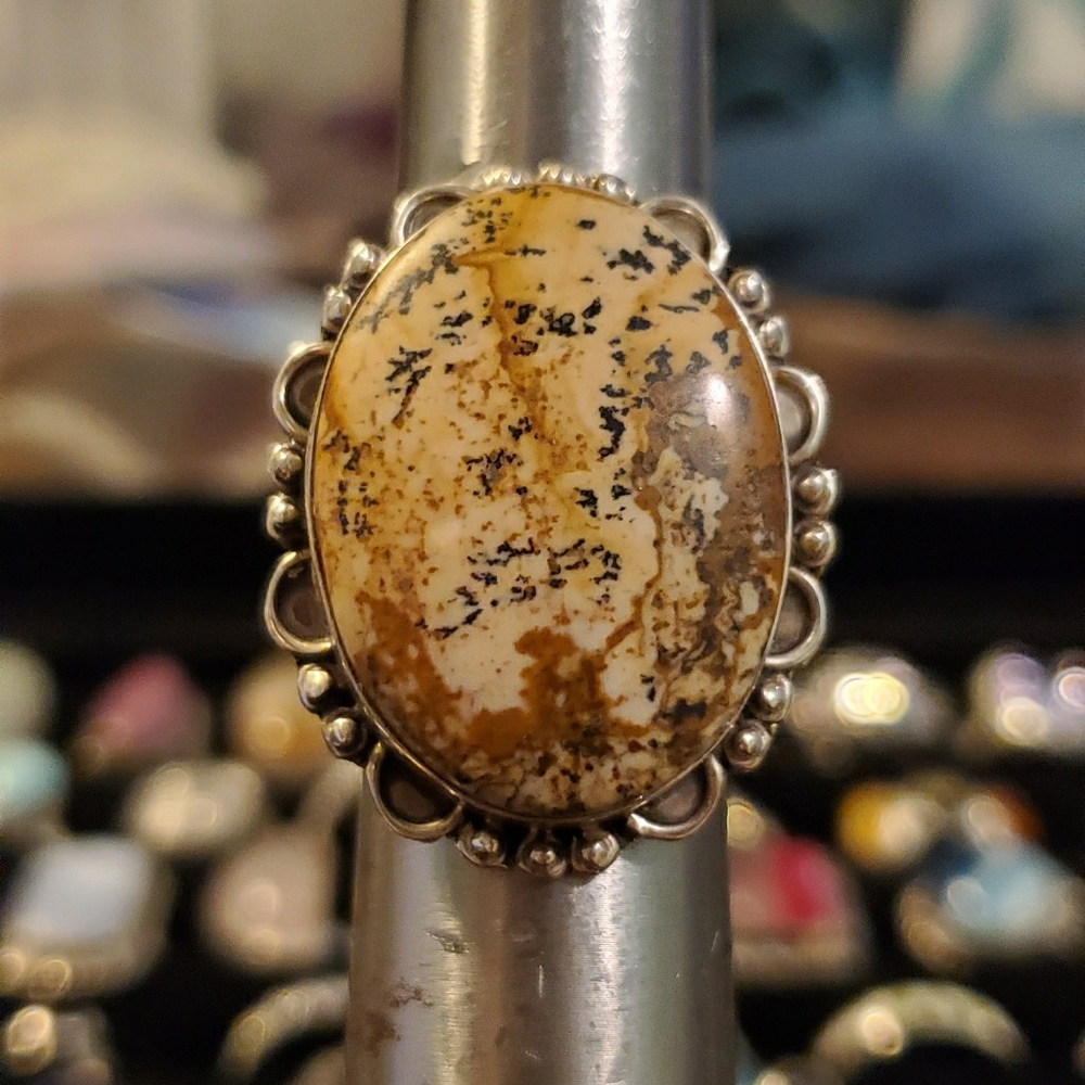 Leopard Jasper SS 925 Ring Sz 7.5 (silver)